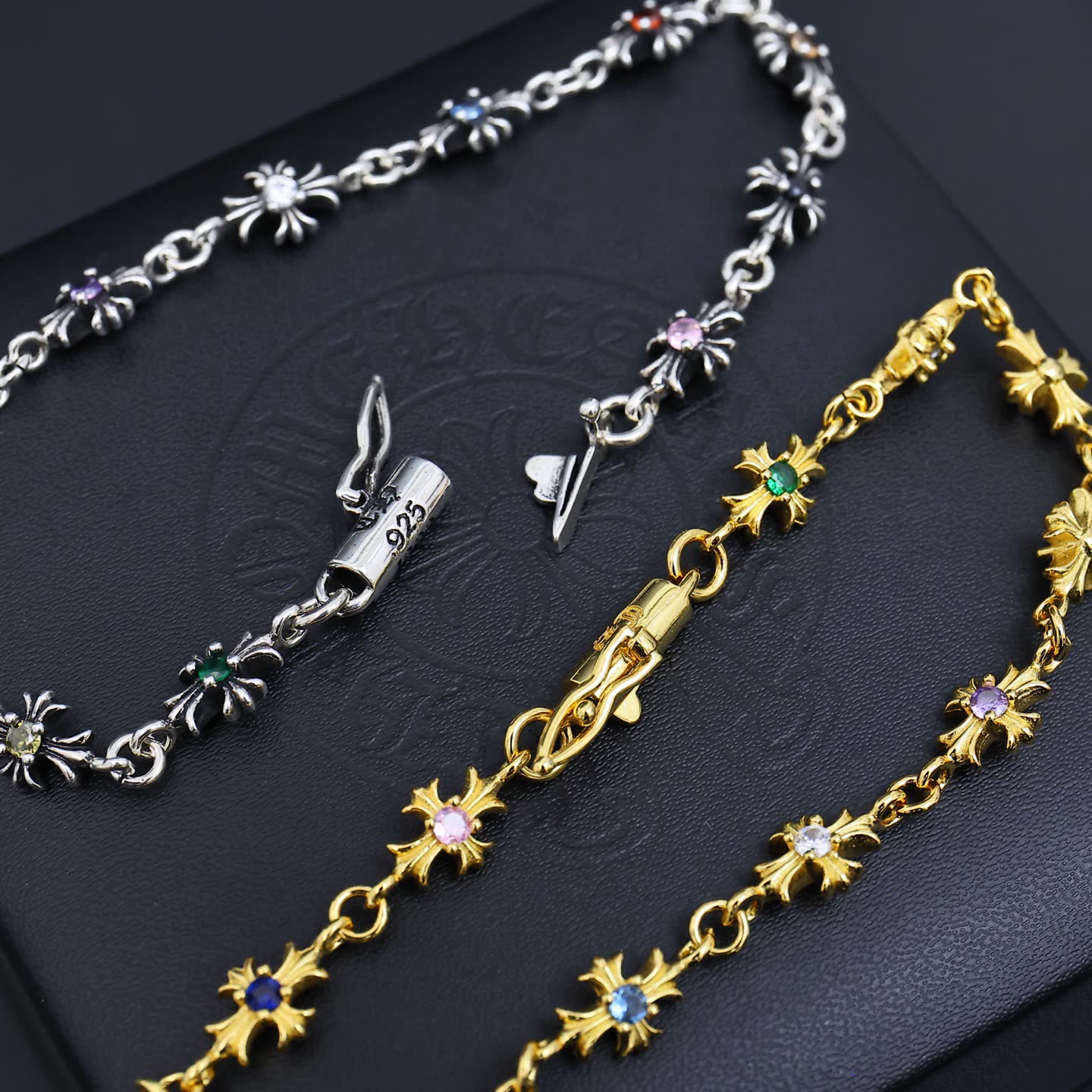 Chrome Hearts Silver Bracelet with Multicolored Stones